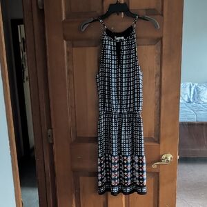 Max Studio Black and White Geometric Halter Midi Dress